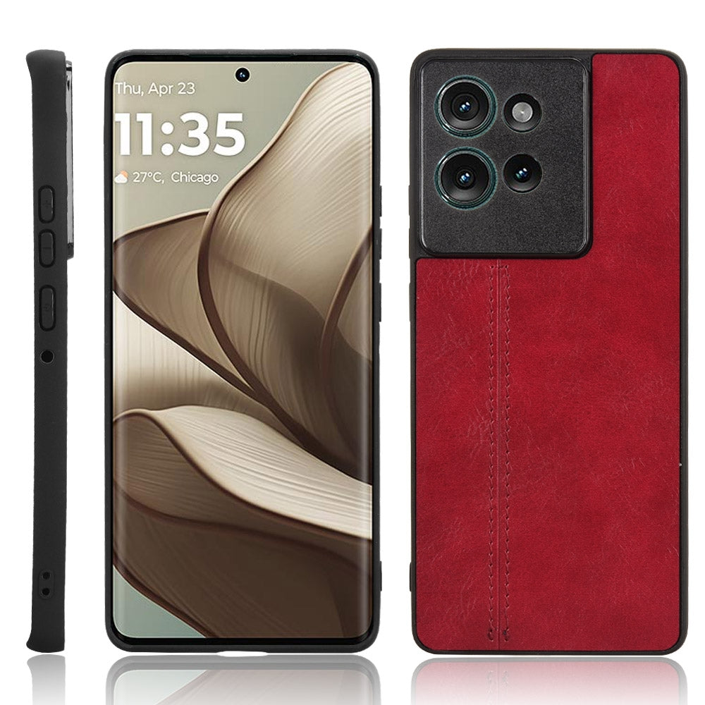 Motorola Edge 50 Cow Pattern Sewing Back Cover Phone Case - Premium PU Leather Texture PC + TPU Shockproof Protective Case, Scratch Resistant Slim Lightweight Anti-Fingerprint Full Coverage Mobile Cover