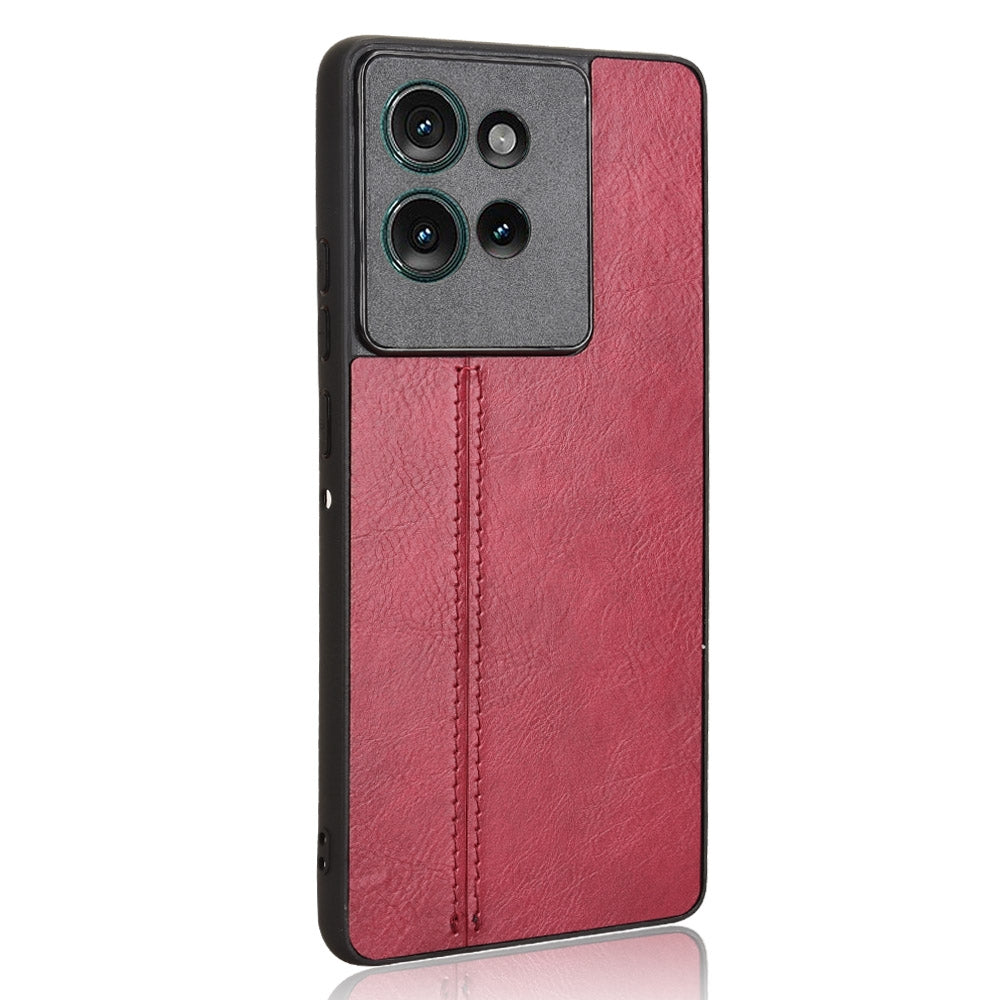 Motorola Edge 50 Cow Pattern Sewing Back Cover Phone Case - Premium PU Leather Texture PC + TPU Shockproof Protective Case, Scratch Resistant Slim Lightweight Anti-Fingerprint Full Coverage Mobile Cover
