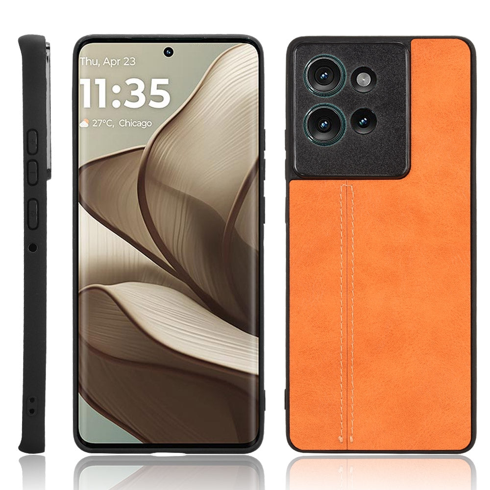 Motorola Edge 50 Cow Pattern Sewing Back Cover Phone Case - Premium PU Leather Texture PC + TPU Shockproof Protective Case, Scratch Resistant Slim Lightweight Anti-Fingerprint Full Coverage Mobile Cover