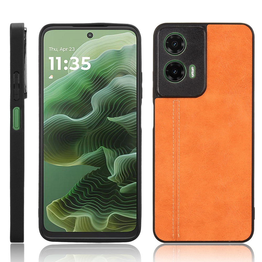 Motorola Moto G35 5G Cow Pattern Sewing Back Cover Phone Case - Premium PU Leather Texture PC + TPU Shockproof Protective Case, Scratch Resistant Slim Lightweight Anti-Fingerprint Full Coverage Mobile Cover