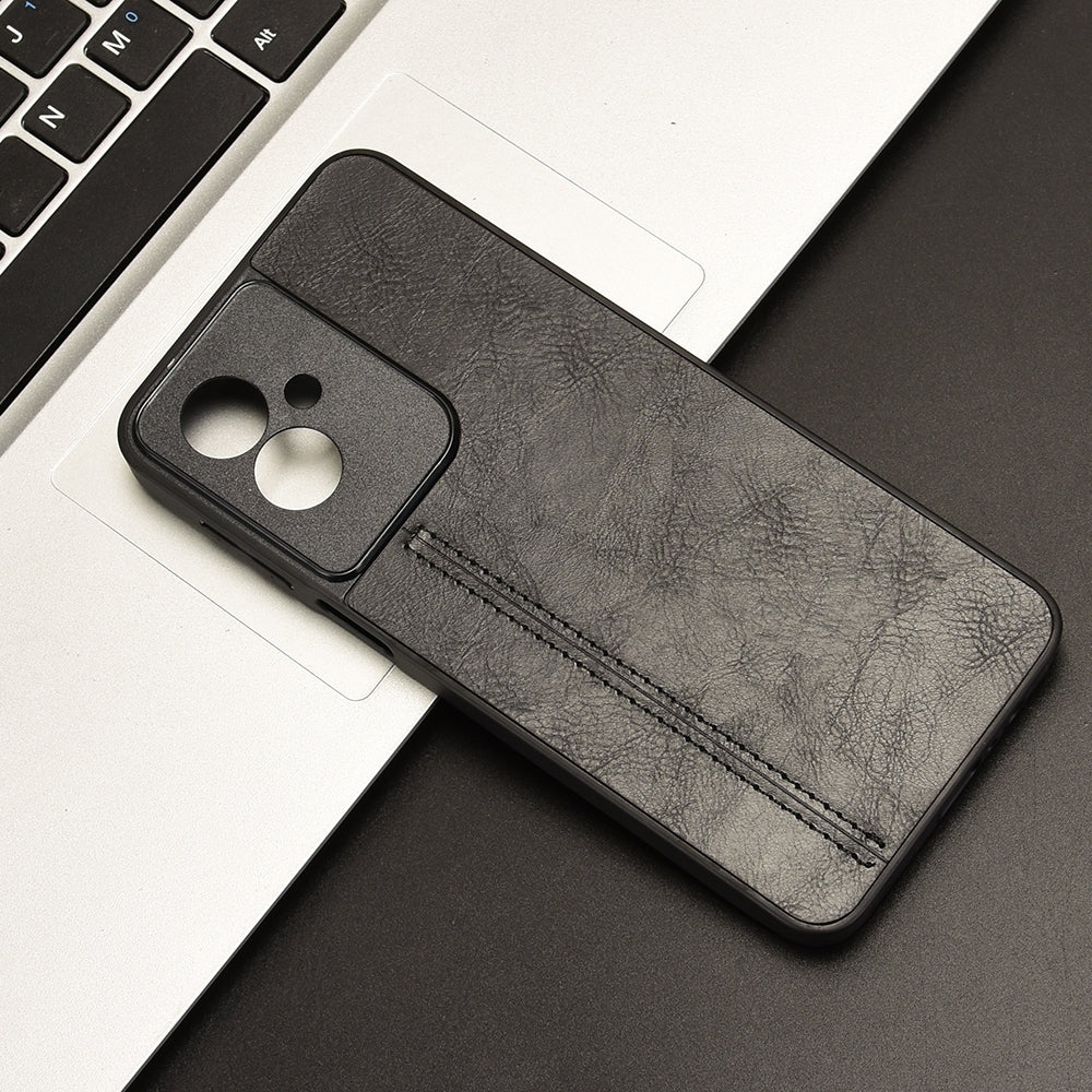 Motorola Moto G55 5G Cow Pattern Sewing Back Cover Phone Case - Premium PU Leather Texture PC + TPU Shockproof Protective Case, Scratch Resistant Slim Lightweight Anti-Fingerprint Full Coverage Mobile Cover