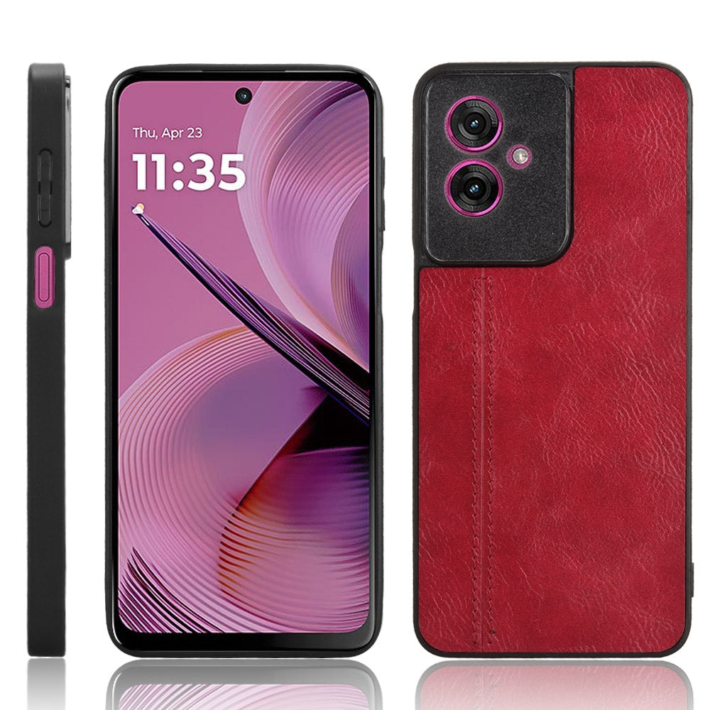 Motorola Moto G55 5G Cow Pattern Sewing Back Cover Phone Case - Premium PU Leather Texture PC + TPU Shockproof Protective Case, Scratch Resistant Slim Lightweight Anti-Fingerprint Full Coverage Mobile Cover