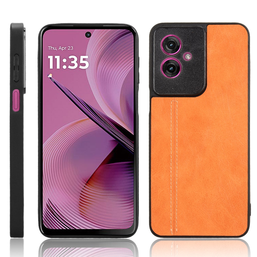 Motorola Moto G55 5G Cow Pattern Sewing Back Cover Phone Case - Premium PU Leather Texture PC + TPU Shockproof Protective Case, Scratch Resistant Slim Lightweight Anti-Fingerprint Full Coverage Mobile Cover