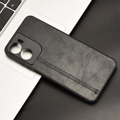 Motorola Moto E15 Cow Pattern Sewing Back Cover Phone Case - Premium PU Leather Texture PC + TPU Shockproof Protective Case, Scratch Resistant Slim Lightweight Anti-Fingerprint Full Coverage Mobile Cover