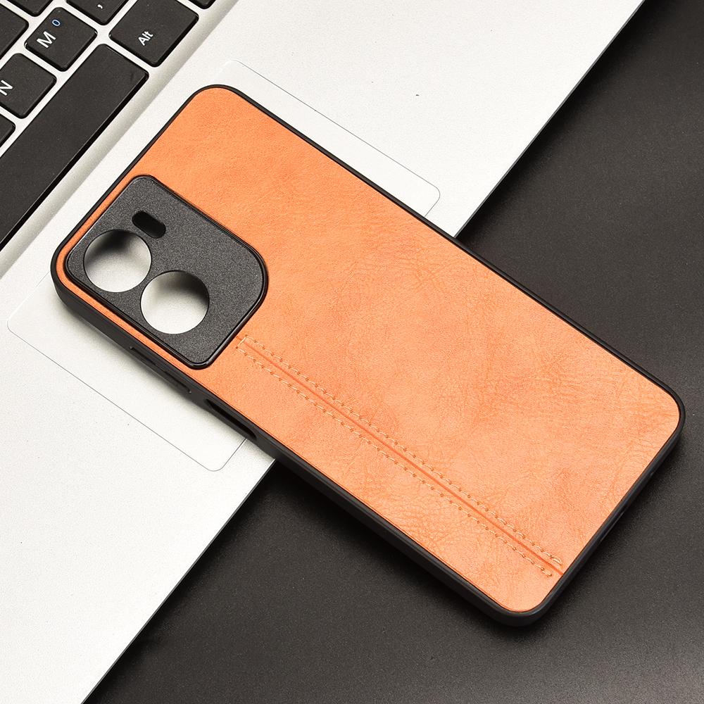 Motorola Moto E15 Cow Pattern Sewing Back Cover Phone Case - Premium PU Leather Texture PC + TPU Shockproof Protective Case, Scratch Resistant Slim Lightweight Anti-Fingerprint Full Coverage Mobile Cover