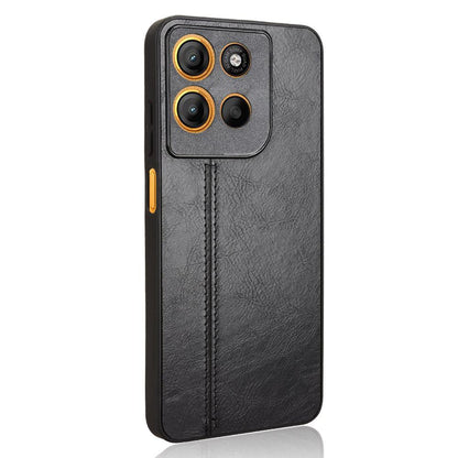 Motorola Moto G15 Cow Pattern Sewing Back Cover Phone Case - Premium PU Leather Texture PC + TPU Shockproof Protective Case, Scratch Resistant Slim Lightweight Anti-Fingerprint Full Coverage Mobile Cover