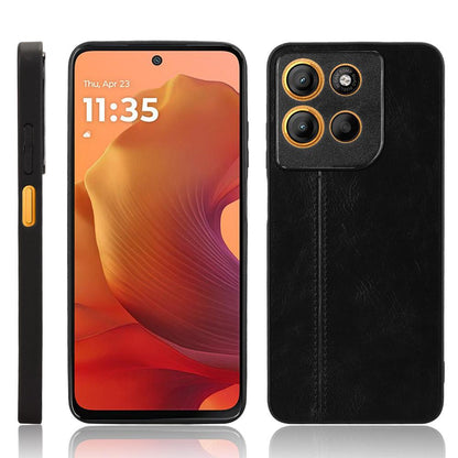 Motorola Moto G15 Power Cow Pattern Sewing Back Cover Phone Case - Premium PU Leather Texture PC + TPU Shockproof Protective Case, Scratch Resistant Slim Lightweight Anti-Fingerprint Full Coverage Mobile Cover