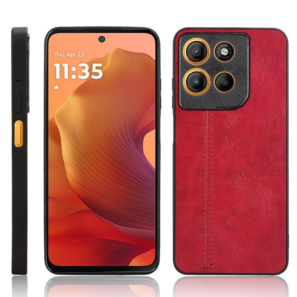 Motorola Moto G15 Power Cow Pattern Sewing Back Cover Phone Case - Premium PU Leather Texture PC + TPU Shockproof Protective Case, Scratch Resistant Slim Lightweight Anti-Fingerprint Full Coverage Mobile Cover