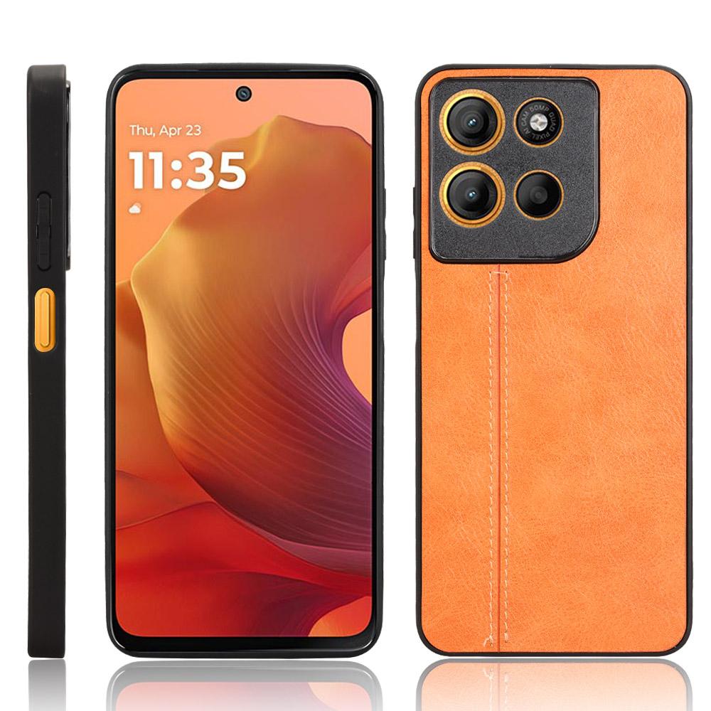 Motorola Moto G15 Cow Pattern Sewing Back Cover Phone Case - Premium PU Leather Texture PC + TPU Shockproof Protective Case, Scratch Resistant Slim Lightweight Anti-Fingerprint Full Coverage Mobile Cover