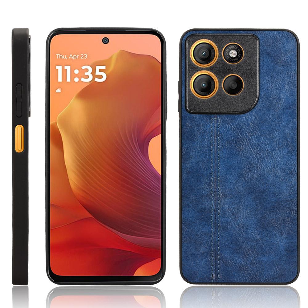 Motorola Moto G15 Power Cow Pattern Sewing Back Cover Phone Case - Premium PU Leather Texture PC + TPU Shockproof Protective Case, Scratch Resistant Slim Lightweight Anti-Fingerprint Full Coverage Mobile Cover