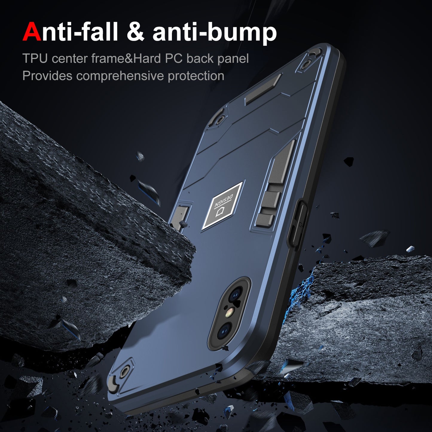 iPhone XS 2 in 1 Shockproof Phone Case, Rugged TPU+PC, Oil-Proof & Fingerprint Resistant, with Magnet-Ready