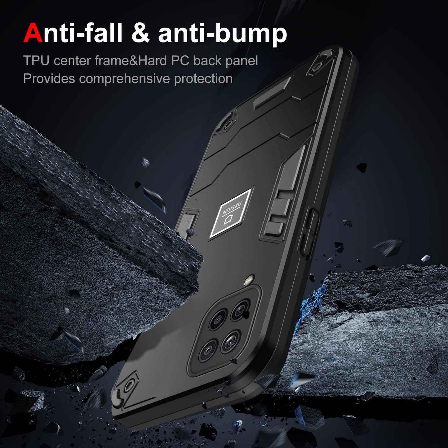 Samsung Galaxy A12 2 in 1 Shockproof Phone Case, Rugged TPU+PC, Oil-Proof & Fingerprint Resistant, with Magnet-Ready