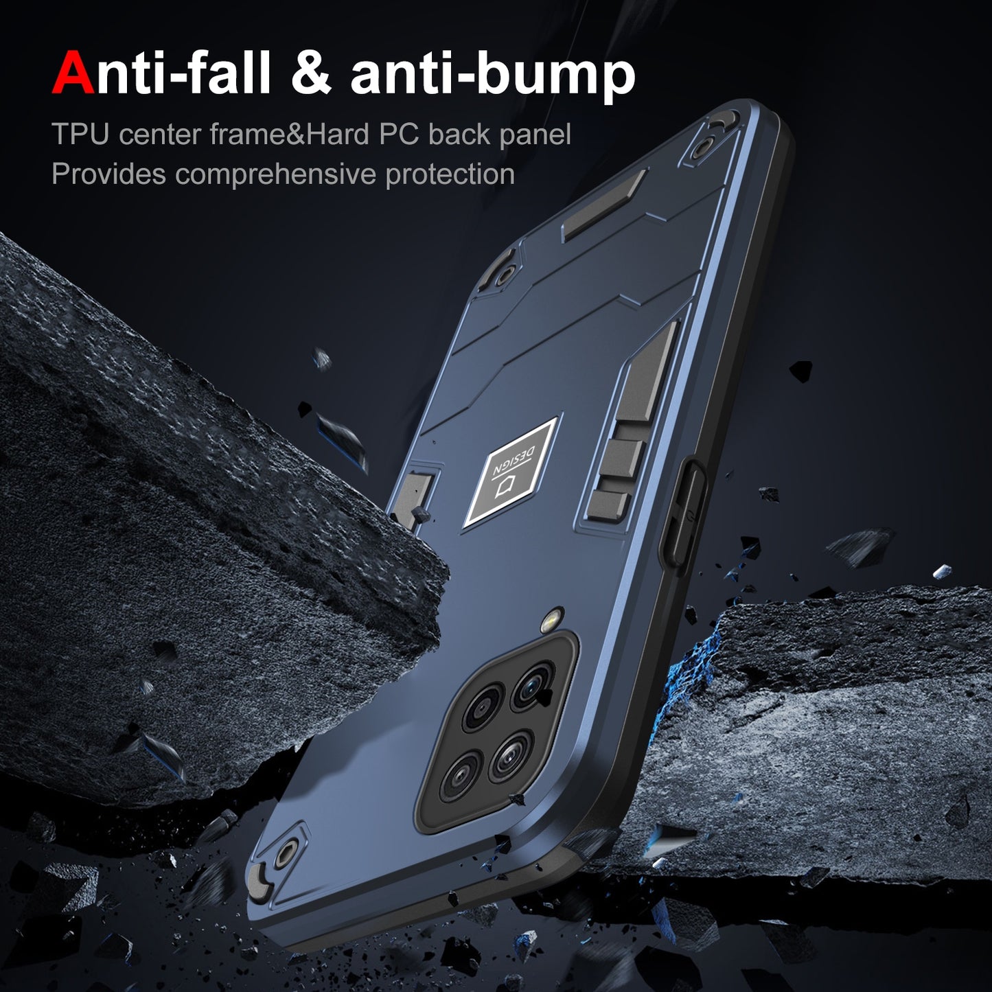 Samsung Galaxy A12 2 in 1 Shockproof Phone Case, Rugged TPU+PC, Oil-Proof & Fingerprint Resistant, with Magnet-Ready