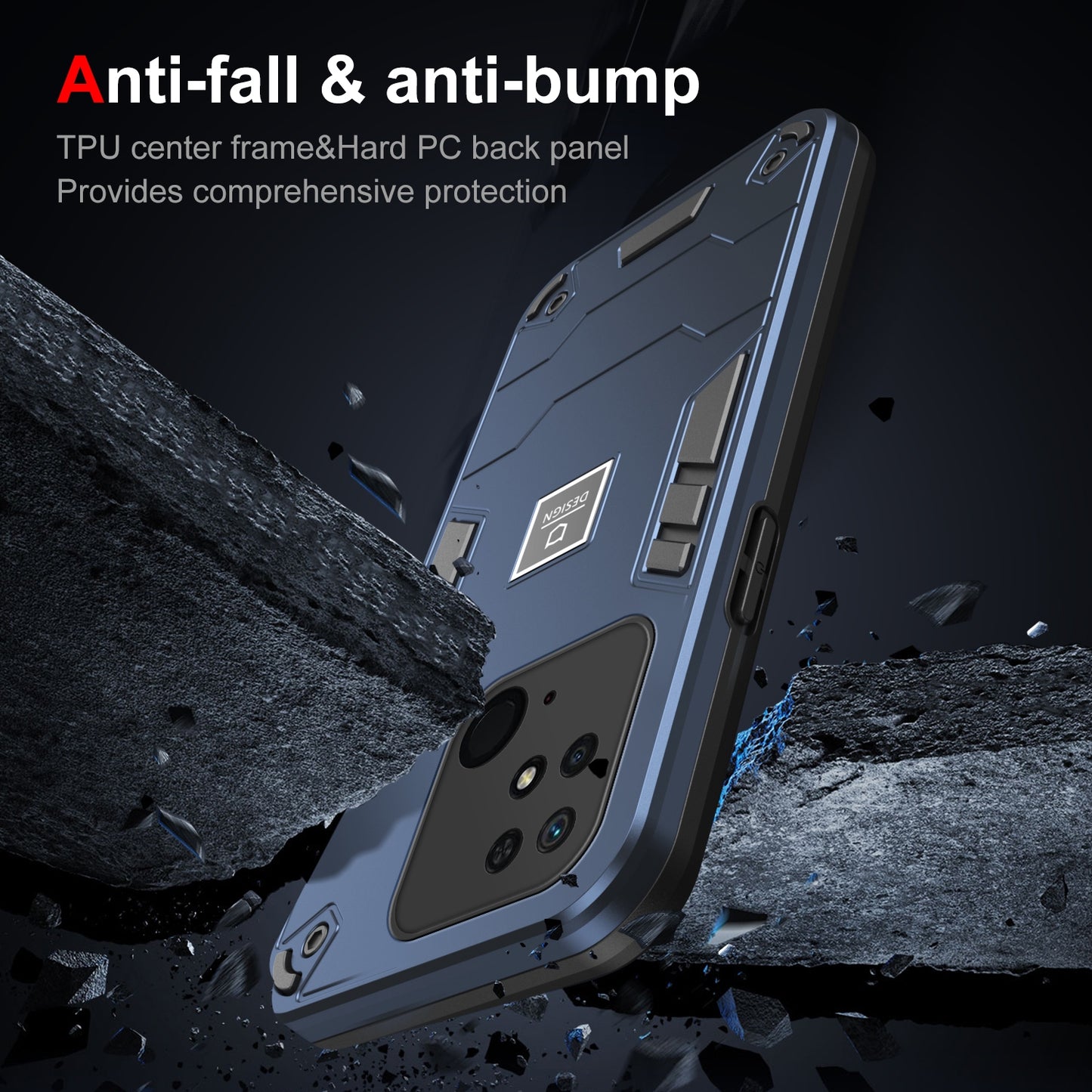Xiaomi Redmi 10C 2 in 1 Shockproof Phone Case, Rugged TPU+PC, Oil-Proof & Fingerprint Resistant, with Magnet-Ready