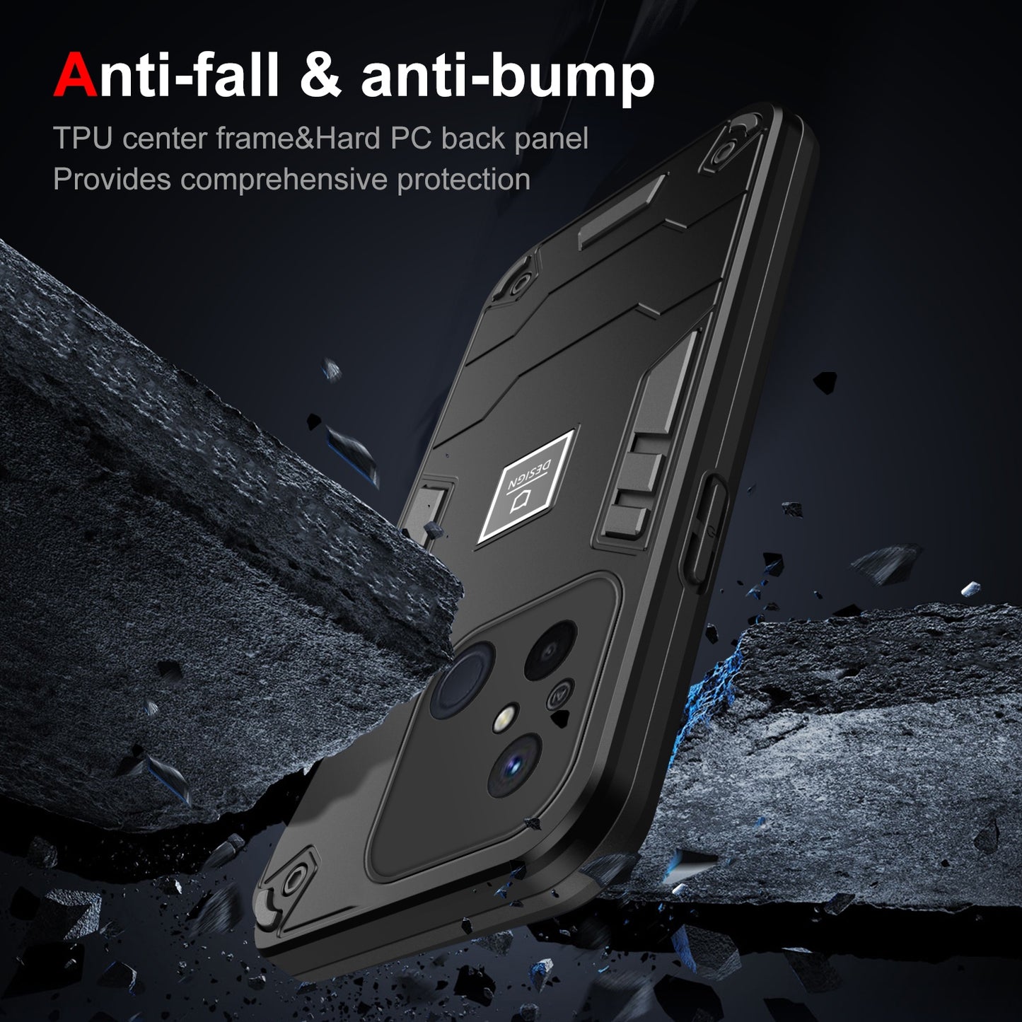 Xiaomi Redmi 12C 2 in 1 Shockproof Phone Case, Rugged TPU+PC, Oil-Proof & Fingerprint Resistant, with Magnet-Ready