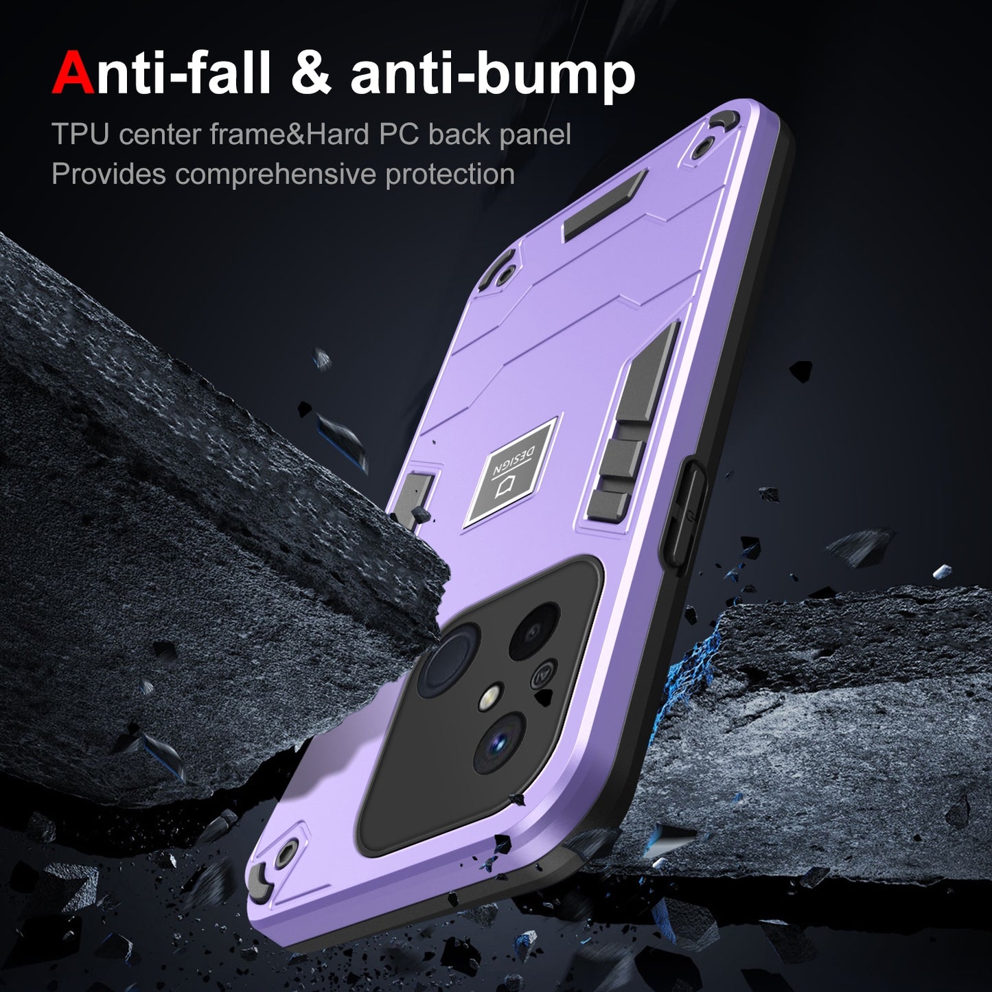 Xiaomi Redmi 12C 2 in 1 Shockproof Phone Case, Rugged TPU+PC, Oil-Proof & Fingerprint Resistant, with Magnet-Ready