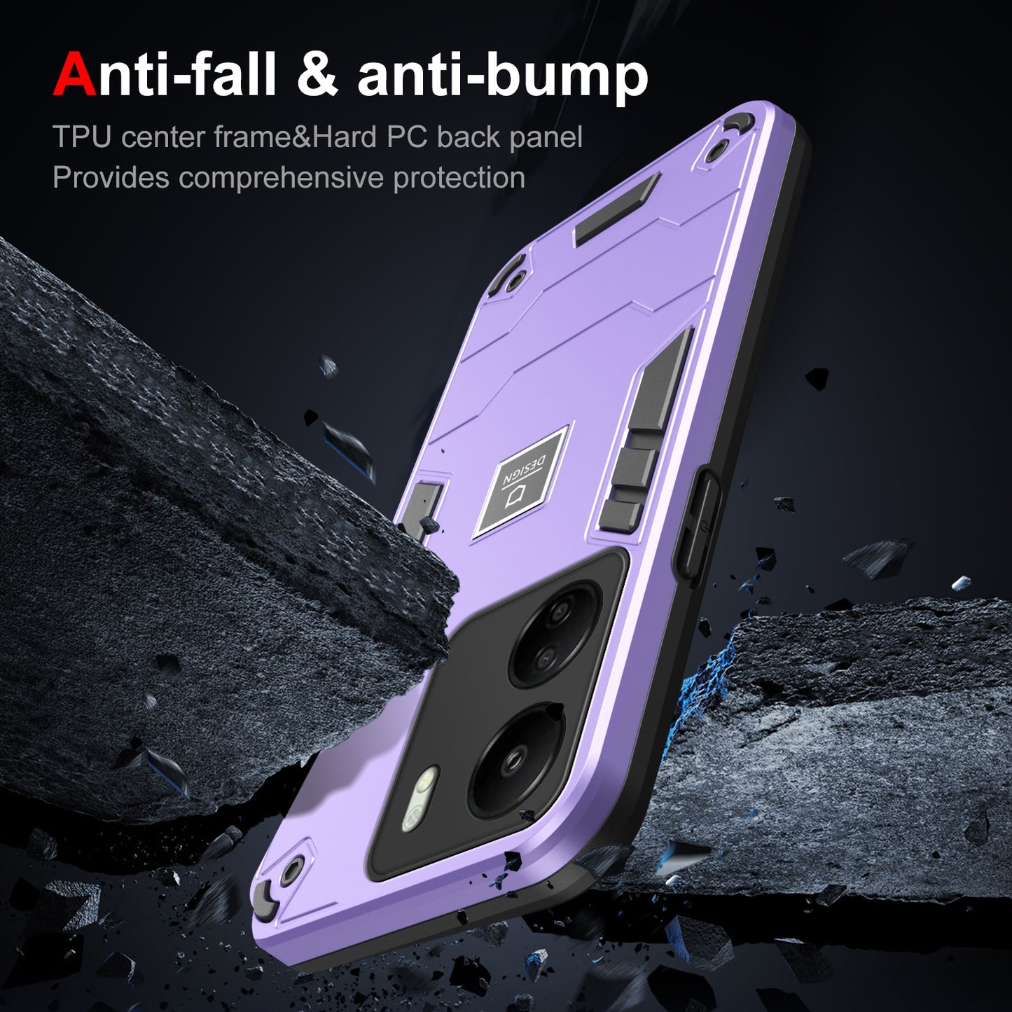Xiaomi Redmi 13C 2 in 1 Shockproof Phone Case, Rugged TPU+PC, Oil-Proof & Fingerprint Resistant, with Magnet-Ready
