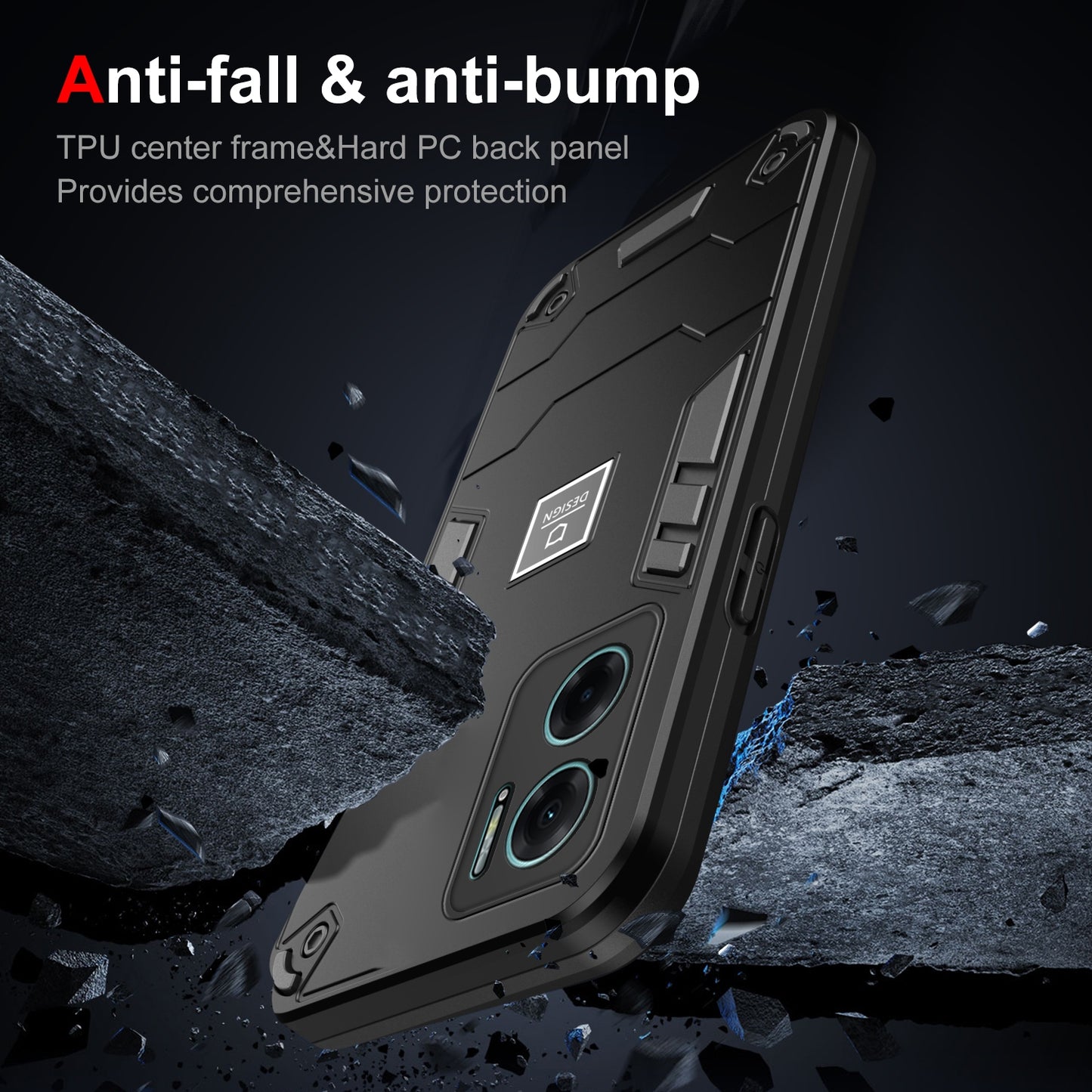 Xiaomi Redmi Note 11E 2 in 1 Shockproof Phone Case, Rugged TPU+PC, Oil-Proof & Fingerprint Resistant, with Magnet-Ready