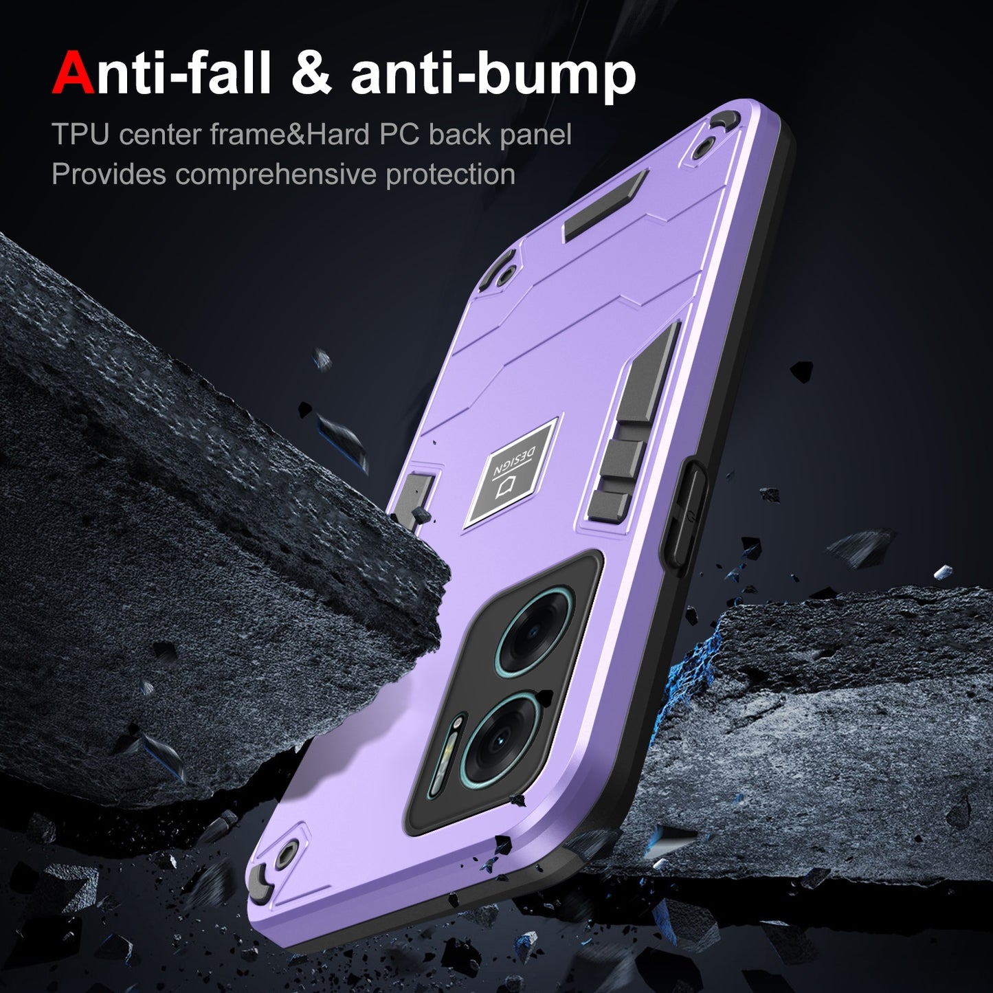 Xiaomi Redmi Note 11E 2 in 1 Shockproof Phone Case, Rugged TPU+PC, Oil-Proof & Fingerprint Resistant, with Magnet-Ready