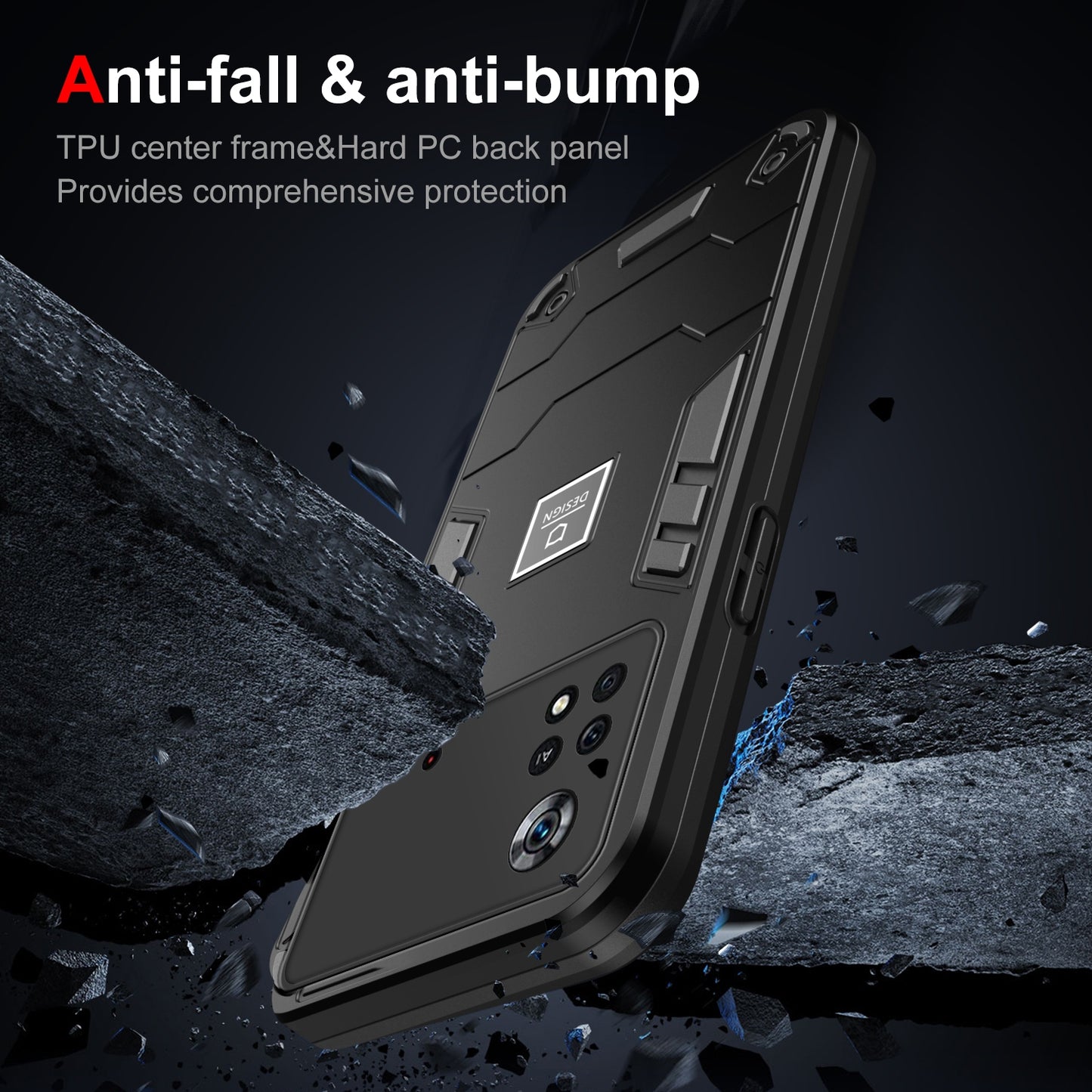 Xiaomi Poco X4 Pro 5G 2 in 1 Shockproof Phone Case, Rugged TPU+PC, Oil-Proof & Fingerprint Resistant, with Magnet-Ready