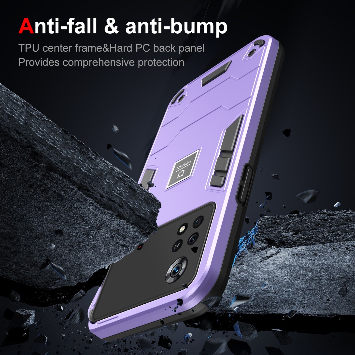 Xiaomi Poco X4 Pro 5G 2 in 1 Shockproof Phone Case, Rugged TPU+PC, Oil-Proof & Fingerprint Resistant, with Magnet-Ready