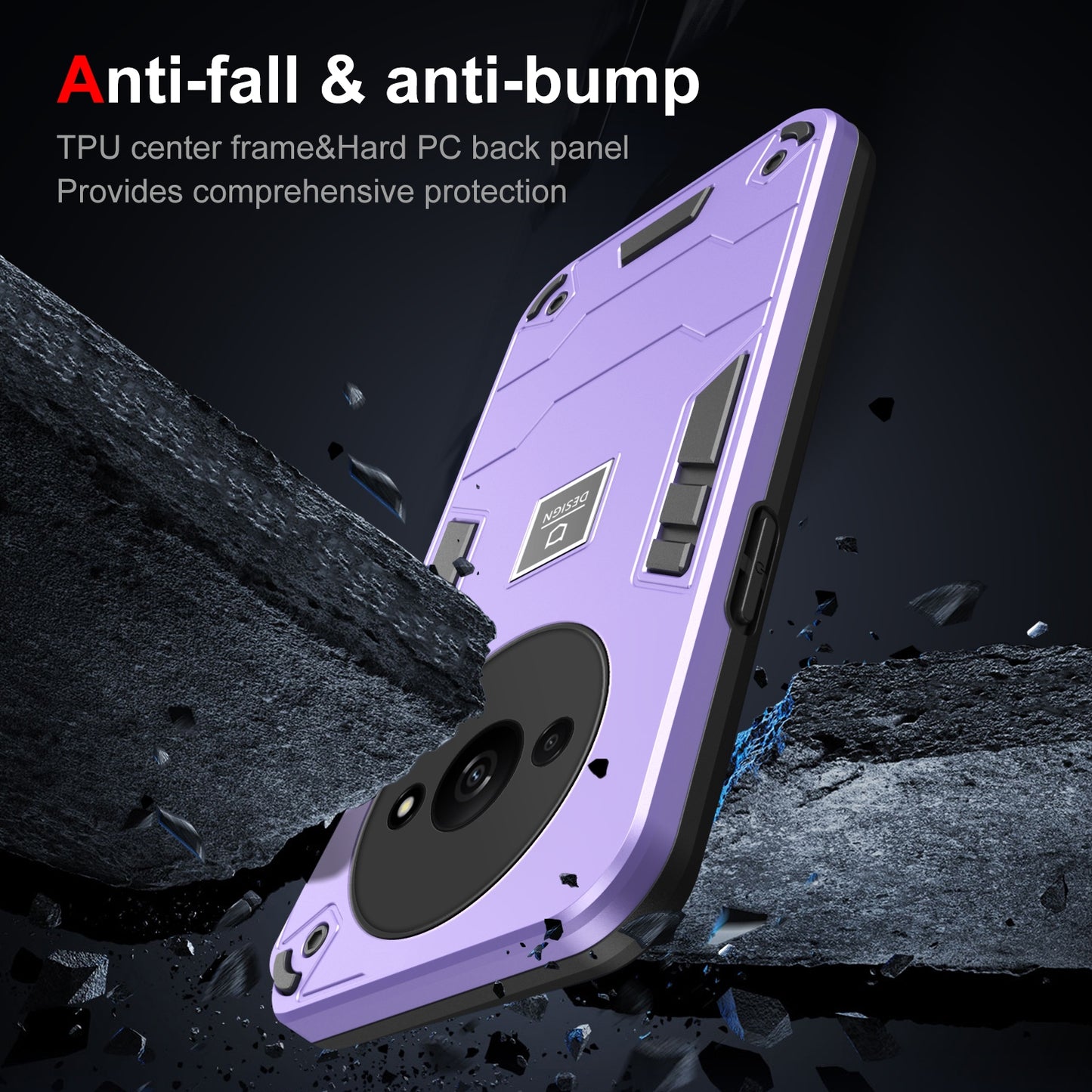 Xiaomi Redmi A3 2 in 1 Shockproof Phone Case, Rugged TPU+PC, Oil-Proof & Fingerprint Resistant, with Magnet-Ready