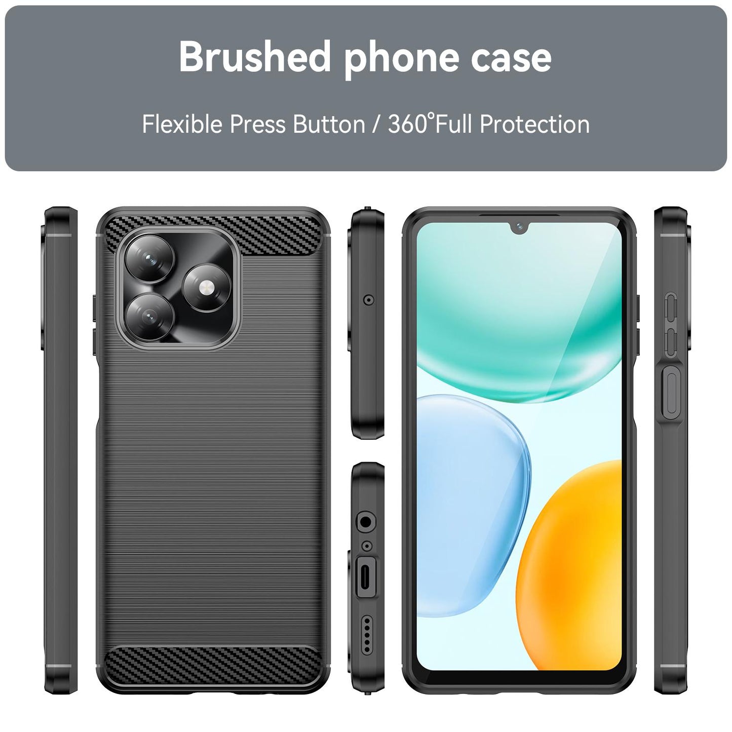 Honor X5c 4G Carbon Fibre Brushed Texture TPU Protective Phone Case Shockproof Slim Cover
