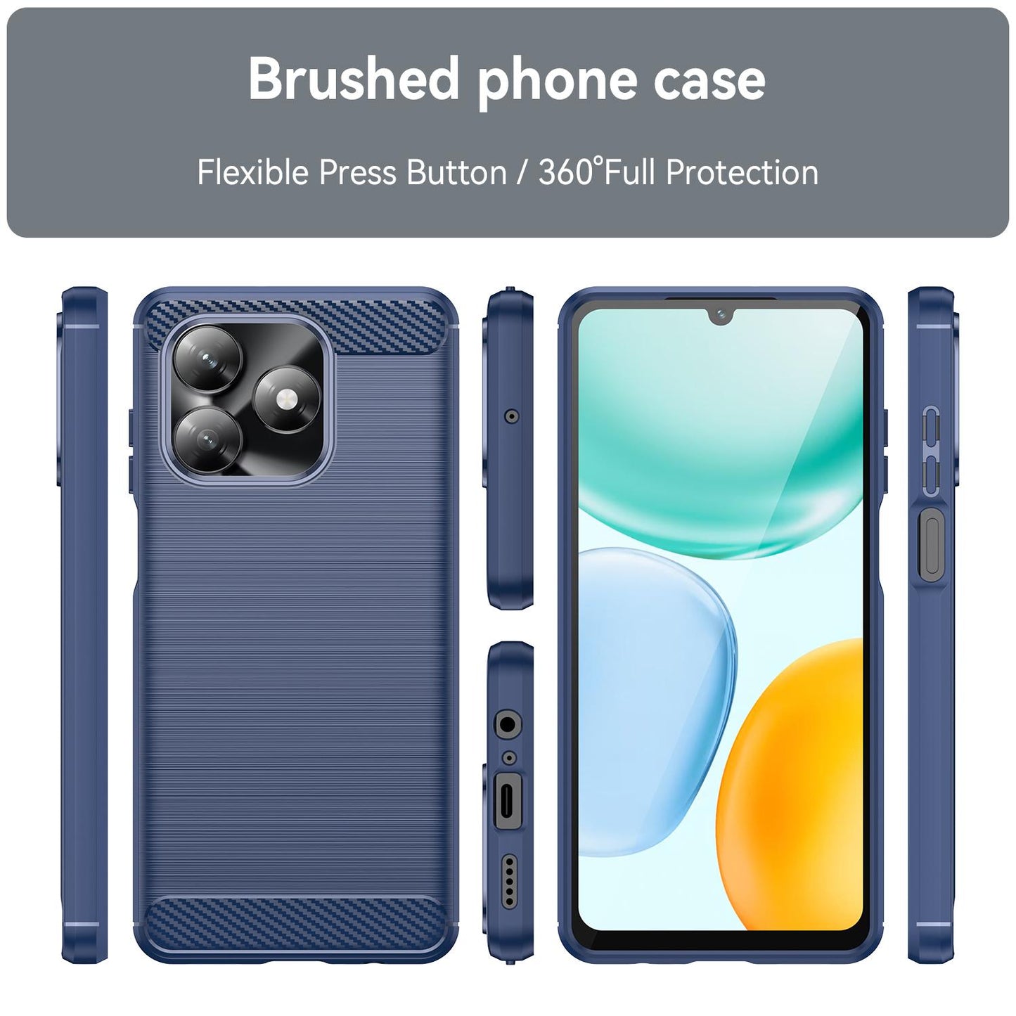 Honor X5c Plus Carbon Fibre Brushed Texture TPU Protective Phone Case Shockproof Slim Cover