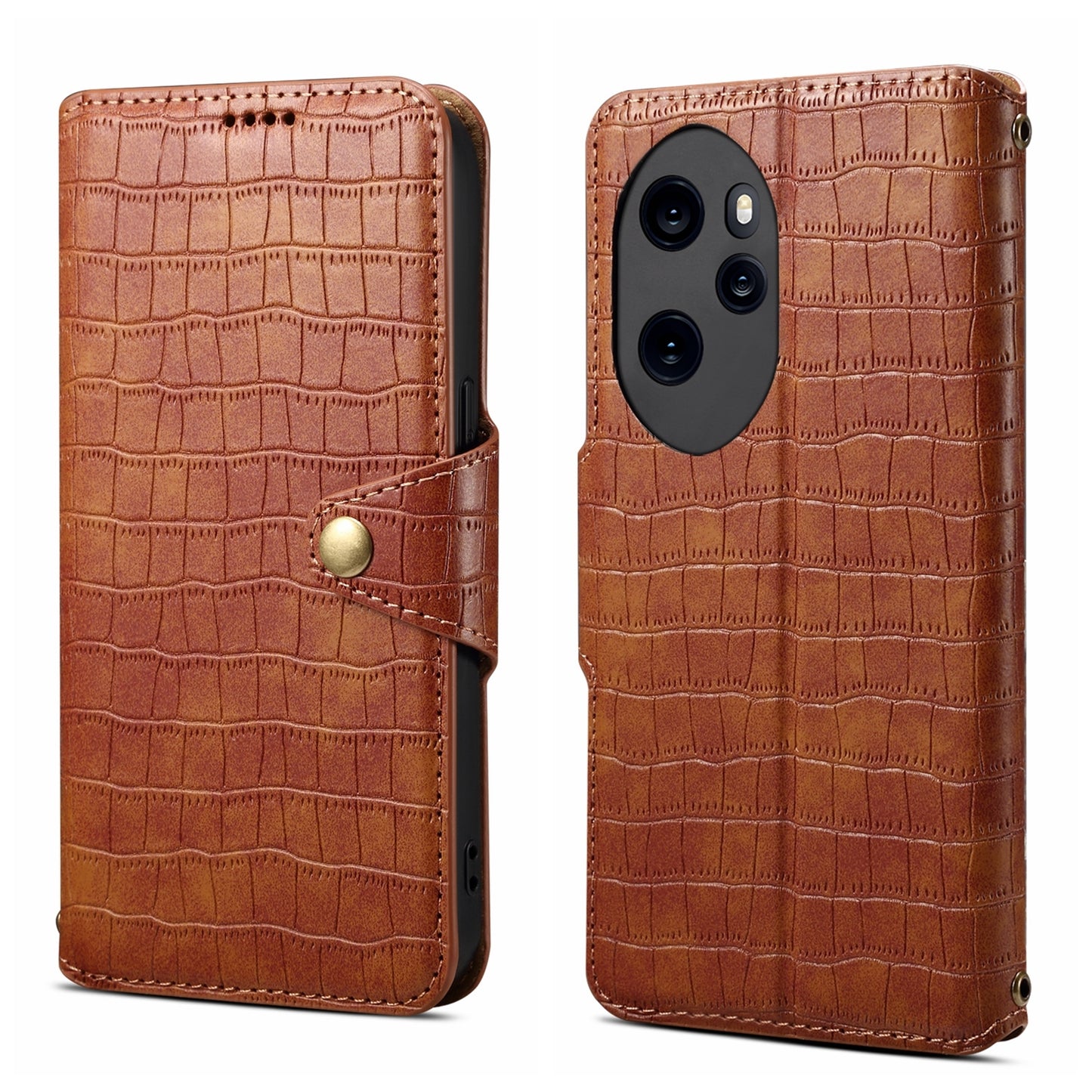 Honor 100 Pro Denior Crocodile Texture Oil Edge Leather Phone Case with Card Wallet and Kickstand