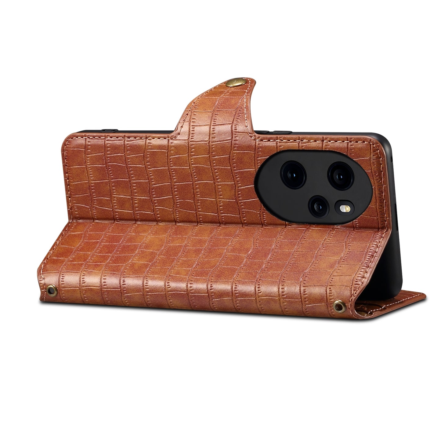 Honor 100 Pro Denior Crocodile Texture Oil Edge Leather Phone Case with Card Wallet and Kickstand