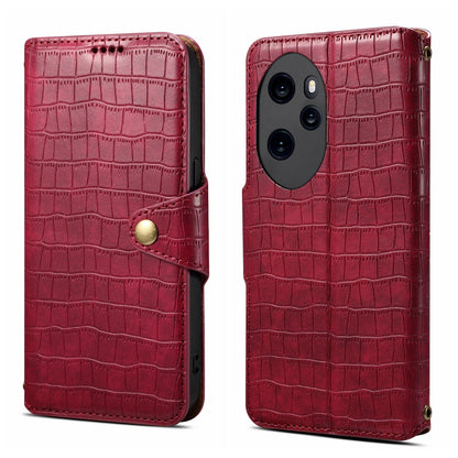 Honor 100 Pro Denior Crocodile Texture Oil Edge Leather Phone Case with Card Wallet and Kickstand