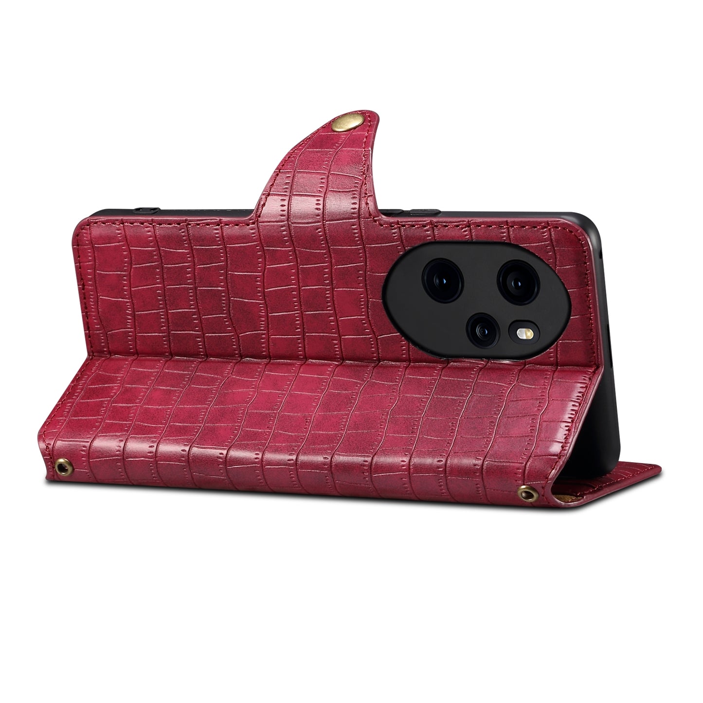 Honor 100 Pro Denior Crocodile Texture Oil Edge Leather Phone Case with Card Wallet and Kickstand