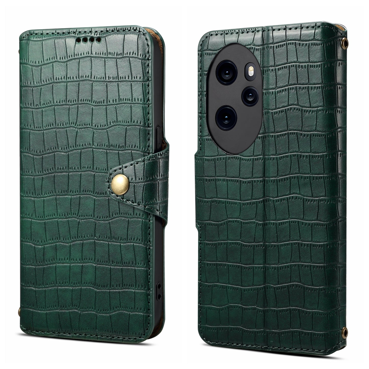 Honor 100 Pro Denior Crocodile Texture Oil Edge Leather Phone Case with Card Wallet and Kickstand
