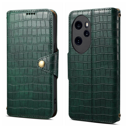 Honor 100 Pro Denior Crocodile Texture Oil Edge Leather Phone Case with Card Wallet and Kickstand