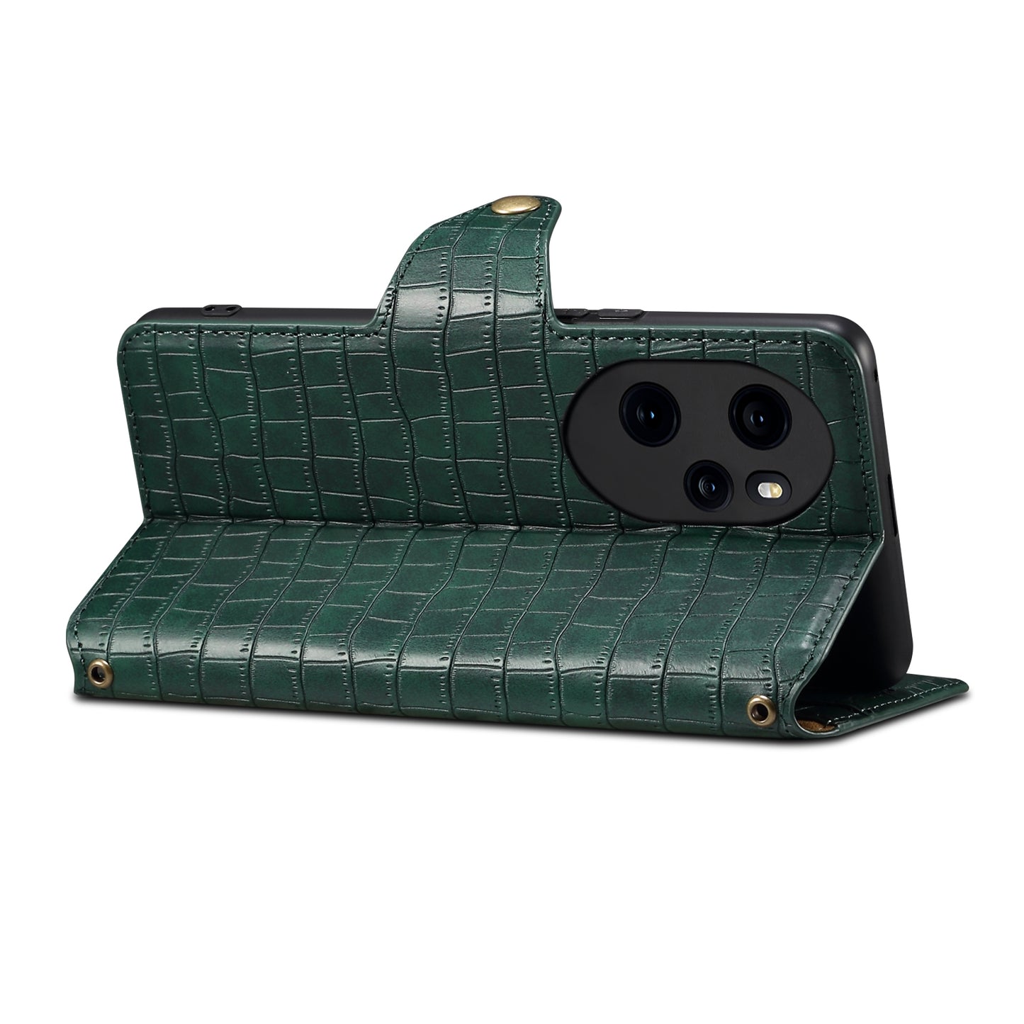 Honor 100 Pro Denior Crocodile Texture Oil Edge Leather Phone Case with Card Wallet and Kickstand