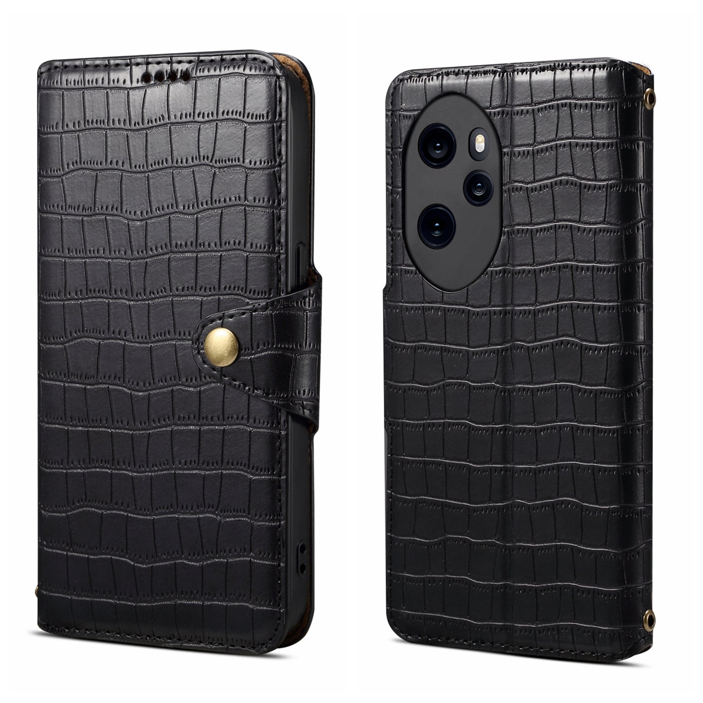 Honor 100 Pro Denior Crocodile Texture Oil Edge Leather Phone Case with Card Wallet and Kickstand