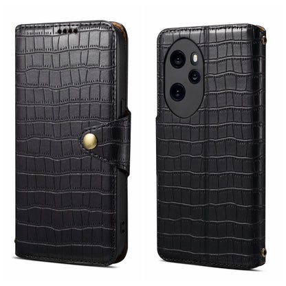 Honor 100 Pro Denior Crocodile Texture Oil Edge Leather Phone Case with Card Wallet and Kickstand