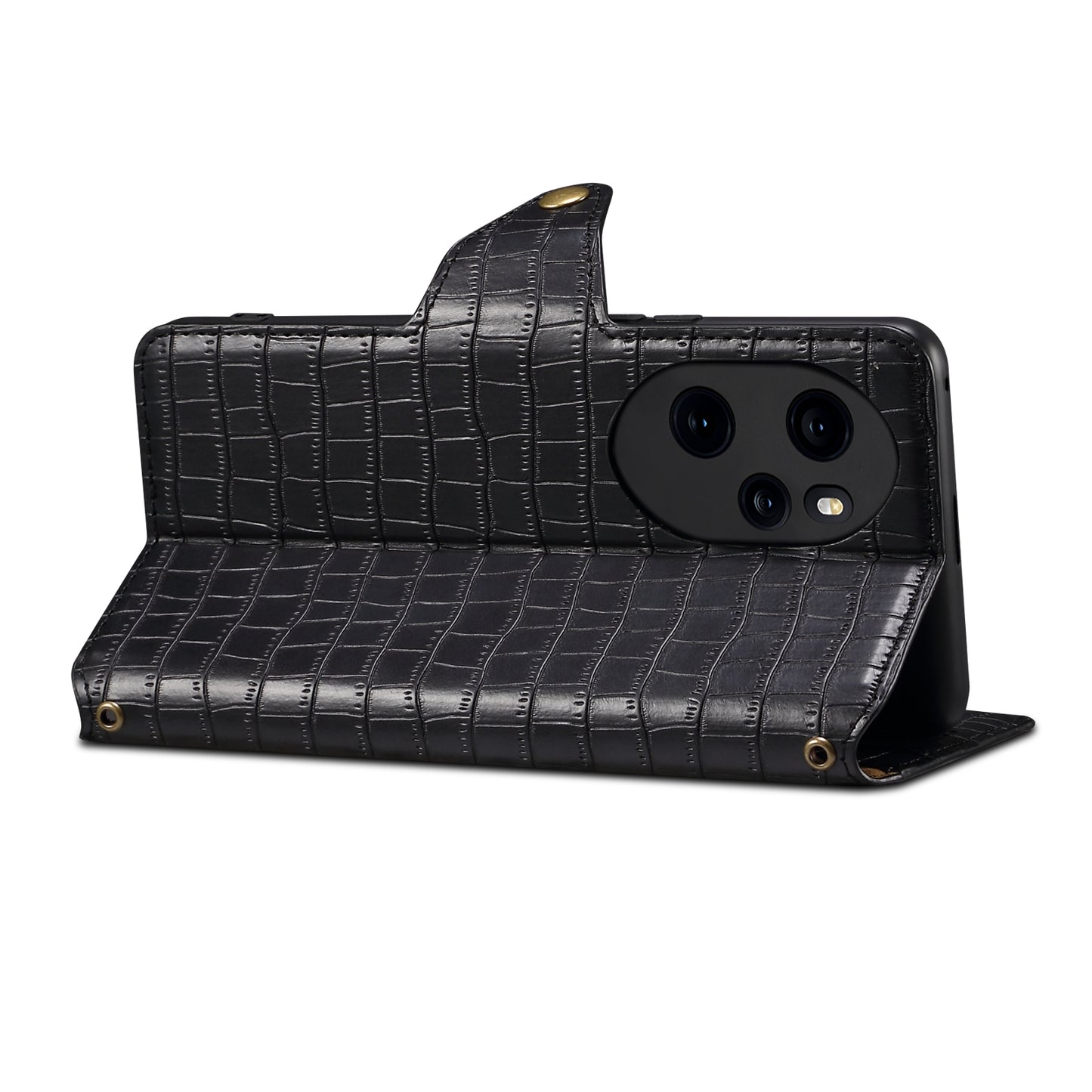 Honor 100 Pro Denior Crocodile Texture Oil Edge Leather Phone Case with Card Wallet and Kickstand