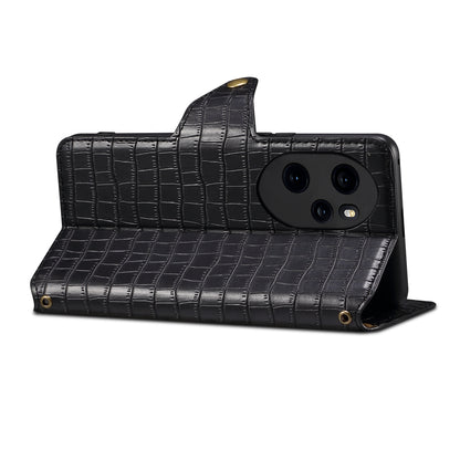 Honor 100 Pro Denior Crocodile Texture Oil Edge Leather Phone Case with Card Wallet and Kickstand