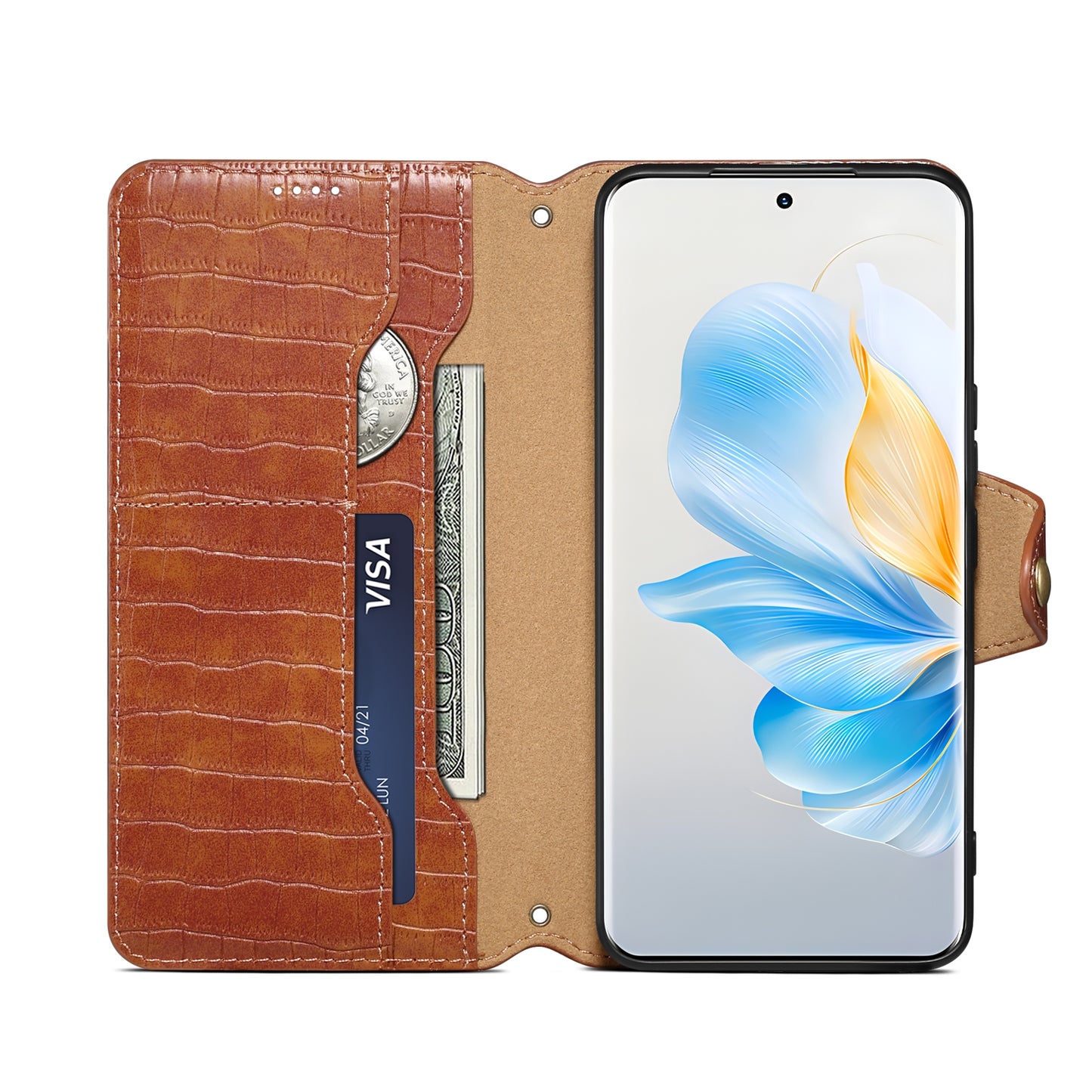 Honor 100 Denior Crocodile Texture Oil Edge Leather Phone Case with Card Wallet and Kickstand