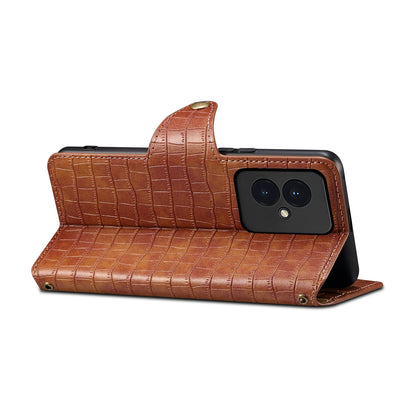 Honor 100 Denior Crocodile Texture Oil Edge Leather Phone Case with Card Wallet and Kickstand