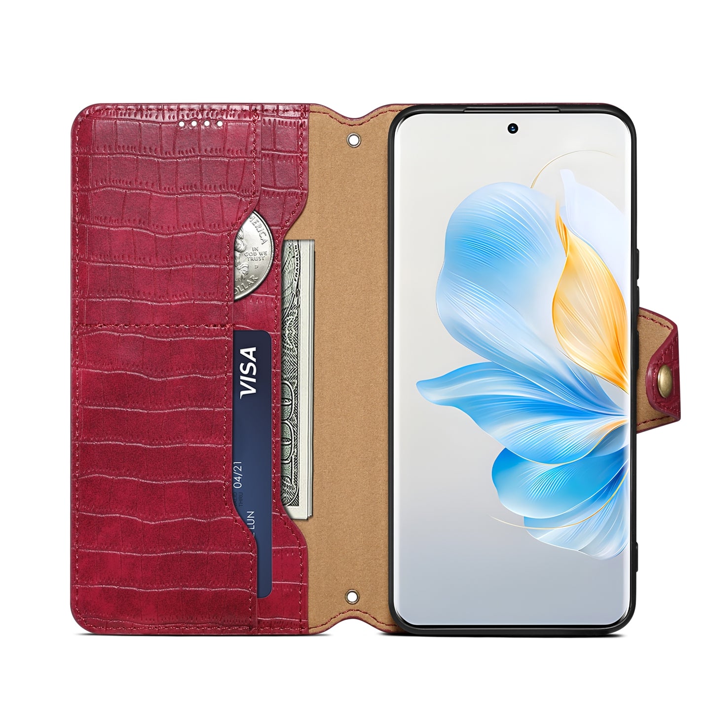 Honor 100 Denior Crocodile Texture Oil Edge Leather Phone Case with Card Wallet and Kickstand