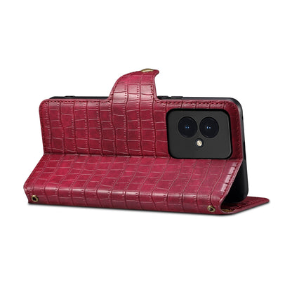 Honor 100 Denior Crocodile Texture Oil Edge Leather Phone Case with Card Wallet and Kickstand