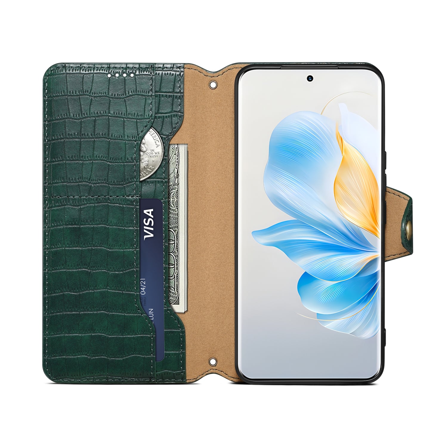 Honor 100 Denior Crocodile Texture Oil Edge Leather Phone Case with Card Wallet and Kickstand