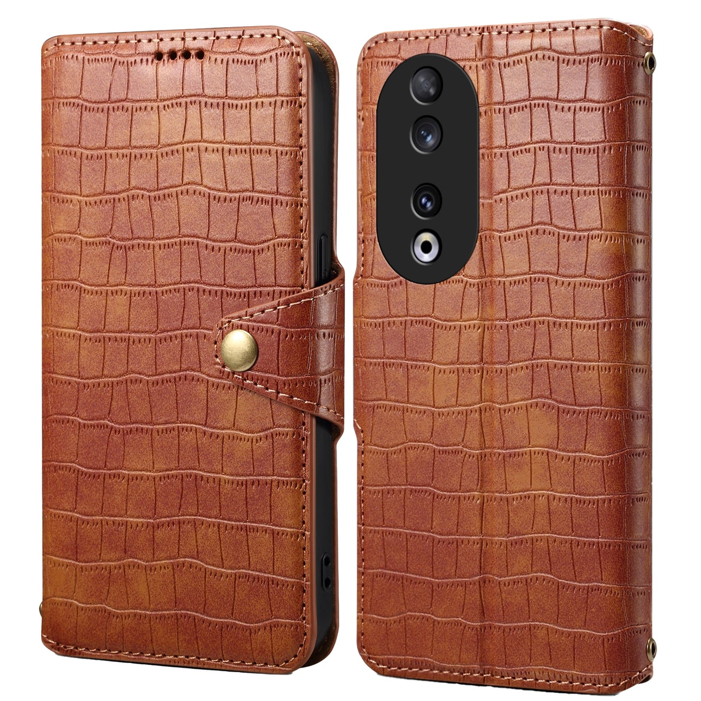 Honor 90 Denior Crocodile Texture Oil Edge Leather Phone Case with Card Wallet and Kickstand