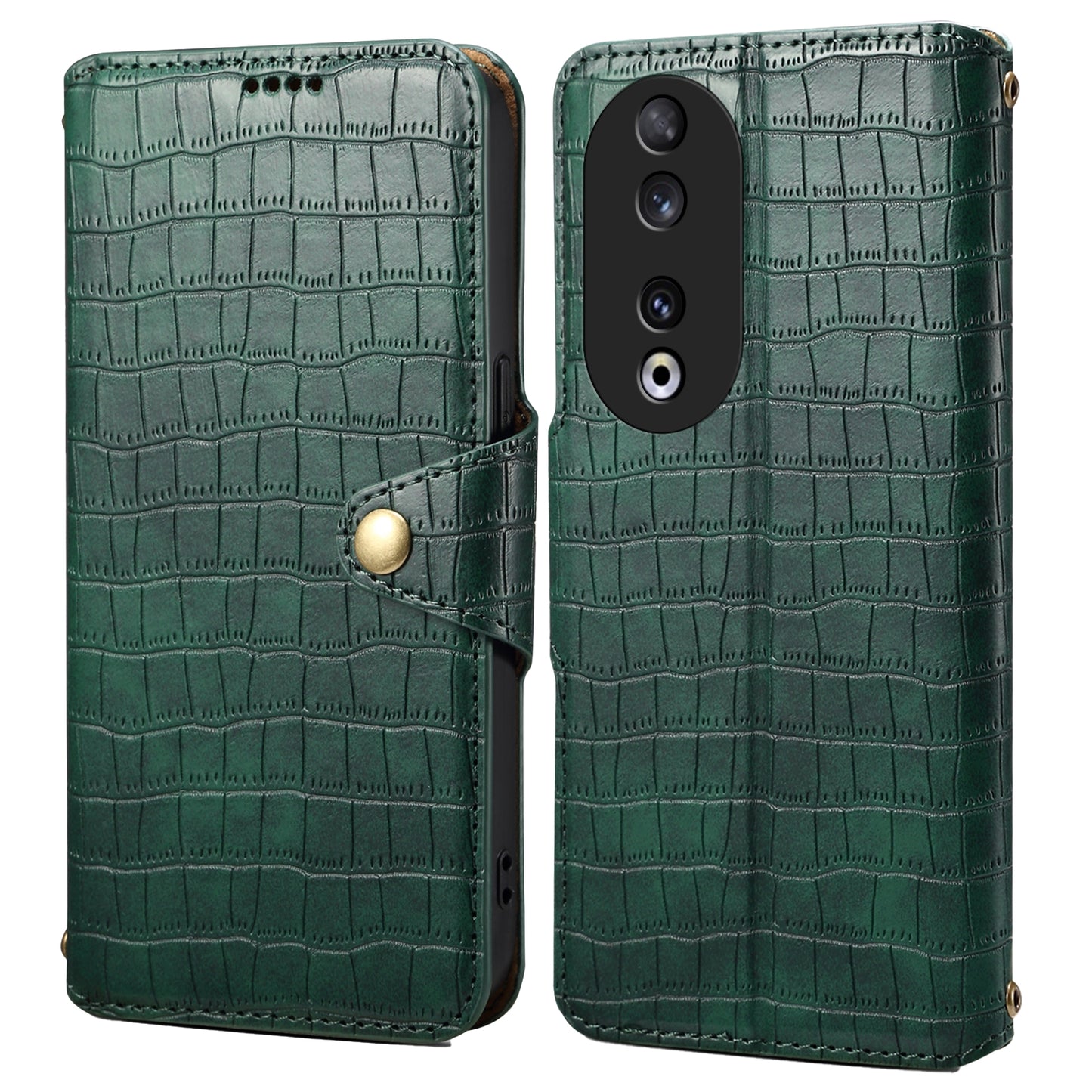 Honor 90 Denior Crocodile Texture Oil Edge Leather Phone Case with Card Wallet and Kickstand