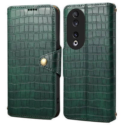 Honor 90 Denior Crocodile Texture Oil Edge Leather Phone Case with Card Wallet and Kickstand