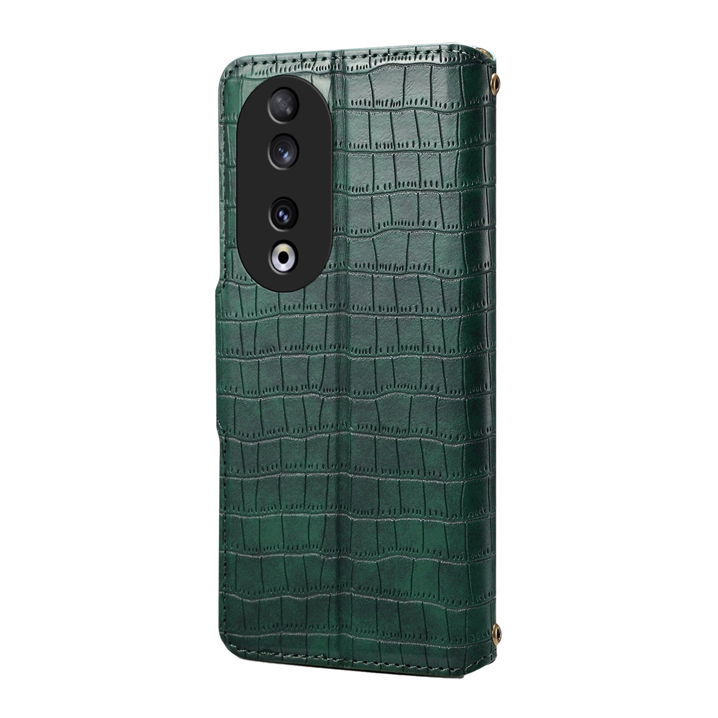 Honor 90 Denior Crocodile Texture Oil Edge Leather Phone Case with Card Wallet and Kickstand
