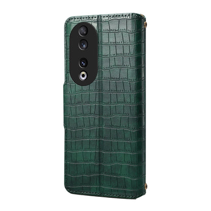 Honor 90 Denior Crocodile Texture Oil Edge Leather Phone Case with Card Wallet and Kickstand