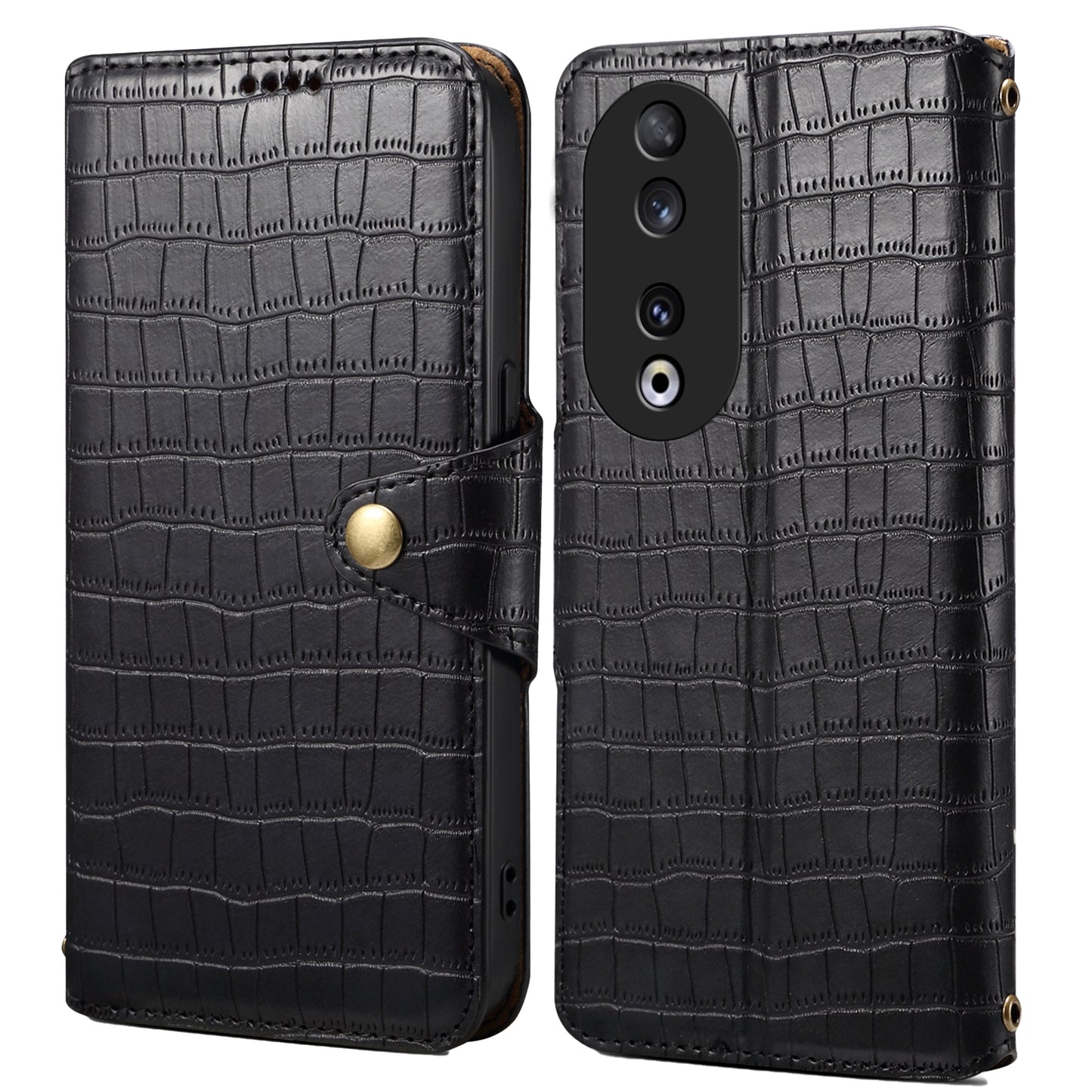 Honor 90 Denior Crocodile Texture Oil Edge Leather Phone Case with Card Wallet and Kickstand